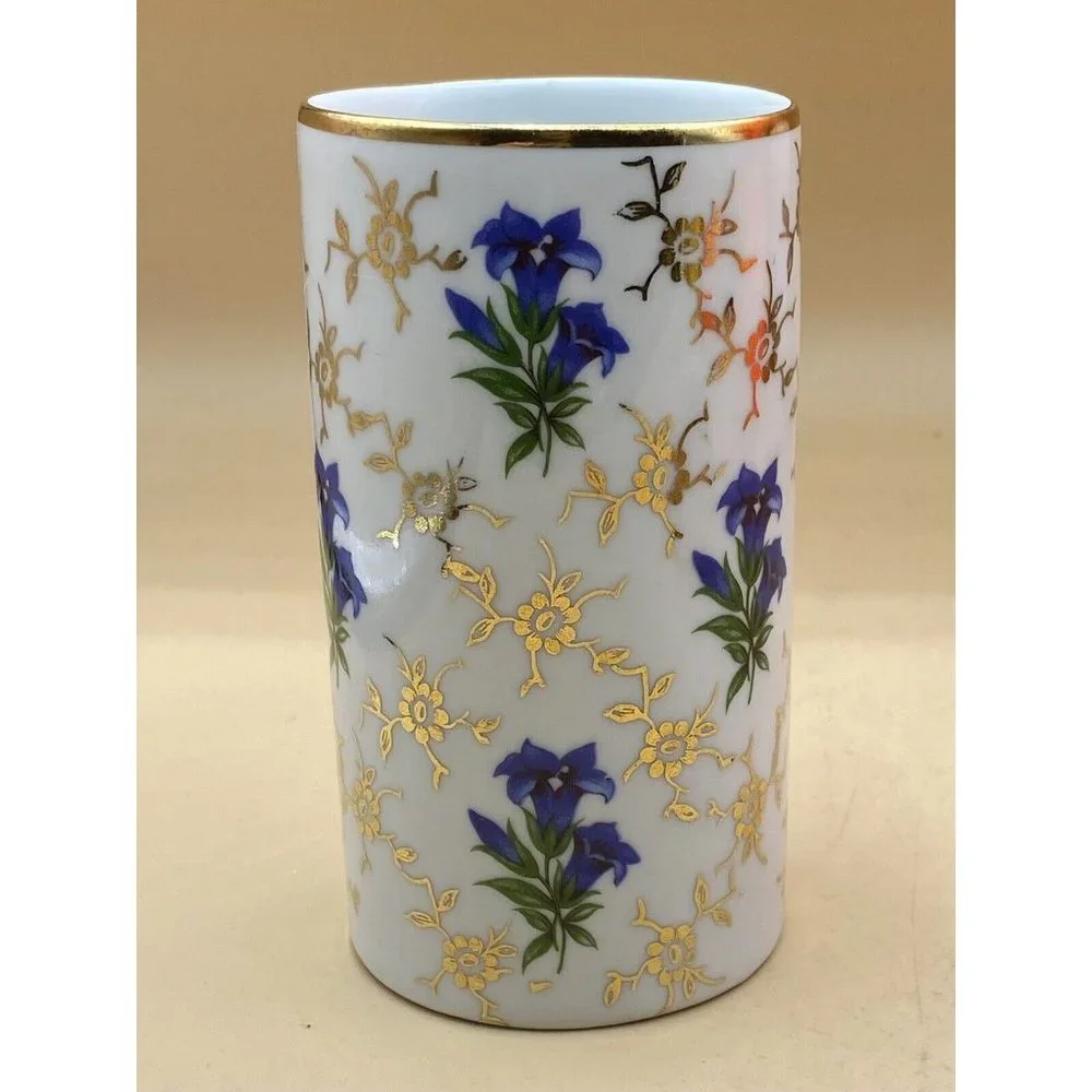 Berchtesgaden Ceramic Vase by KS Bavaria Flowers & Gold Paint